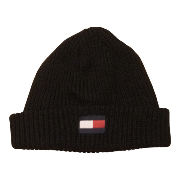 Tommy Hilfiger Other - Tommy Hilfiger Unisex Black Knit Cuffed Beanie Hat Logo Acrylic Y2K MSPR $59